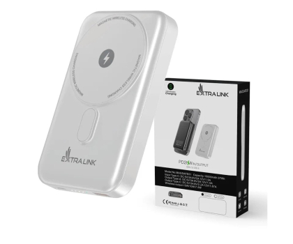 Powerbank ExtraLink MAGSAFE 10000MAH 38.5WH PD20W+15W USB-C USB-A BIAŁY